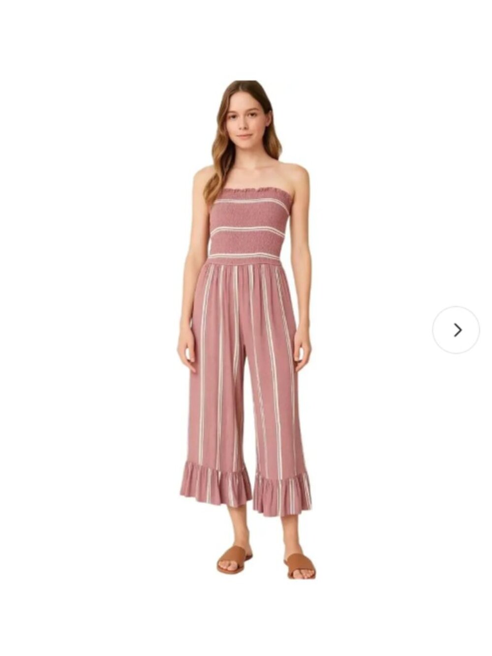Altar'd State Dusty Rose Striped Smocked Off-Shoulder Jumpsuit
